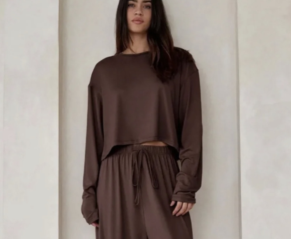 Bumpsuit The Cloud Long Sleeve Crop Tee Chocolate Brown Maternity Size Small New